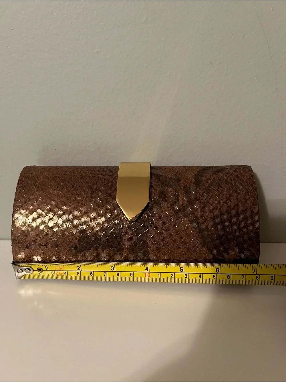 Banana Republic Brown Snakeskin-Textured Clutch with Gold Hardware